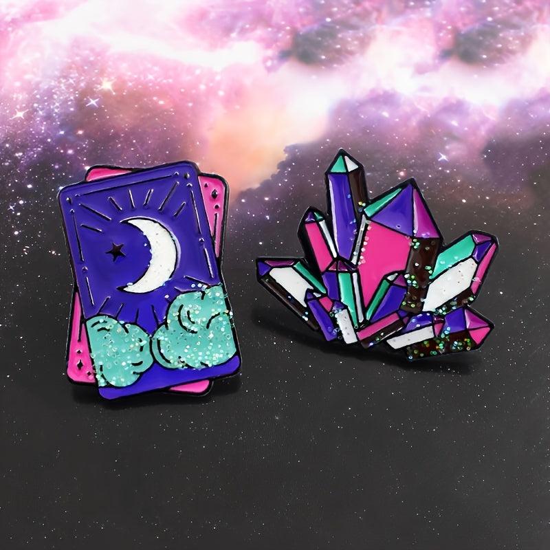 Men's Colorful Tarot Cards Crystal Brooch Shirt Suit Sweater Accessory