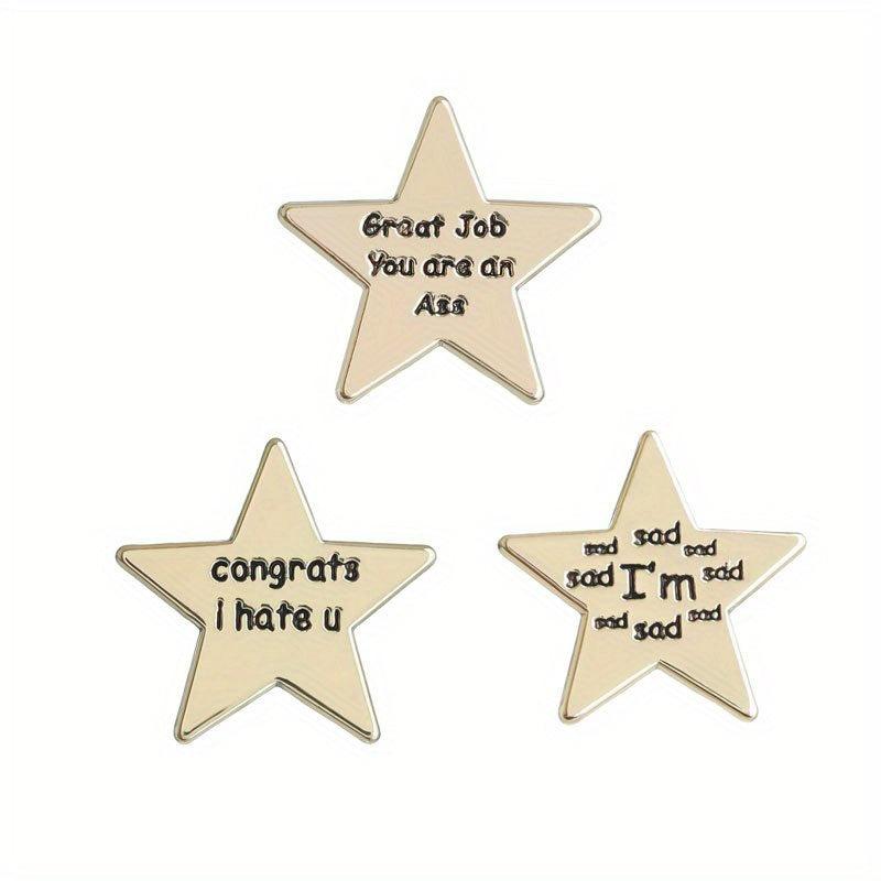 Emotions Enamel Pins Golden Star Brooches Lapel Badges Funny Quotations Jewelry