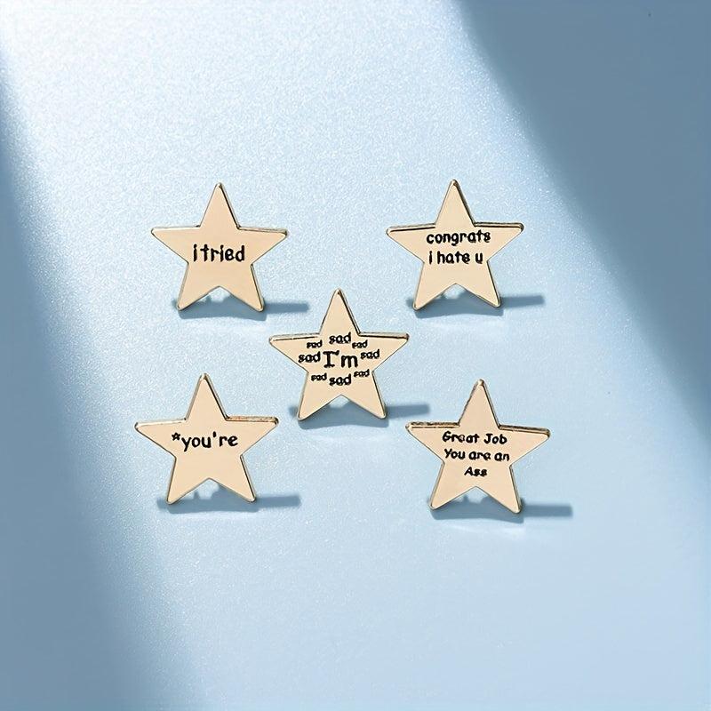 Emotions Enamel Pins Golden Star Brooches Lapel Badges Funny Quotations Jewelry