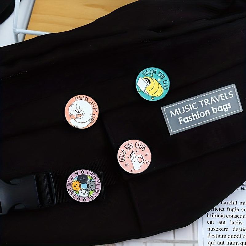 Men's Cartoon Cat English Letter Hat Coat Alloy Brooch