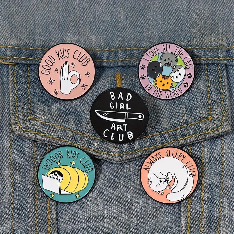Men's Cartoon Cat English Letter Hat Coat Alloy Brooch
