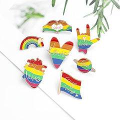 Love Rainbow Hand Flag Heart Planet Cartoon Brooch
