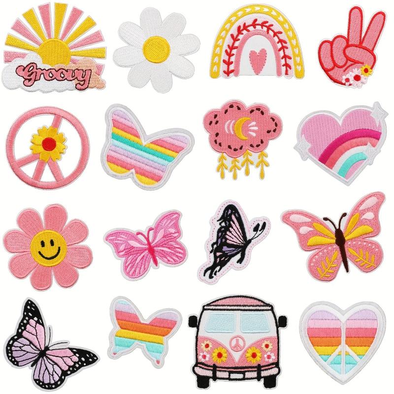 36pcs Rainbow Butterflies Iron On Patches For Girls Sew On Embroidered Applique