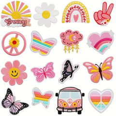 36pcs Rainbow Butterflies Iron On Patches For Girls Sew On Embroidered Applique