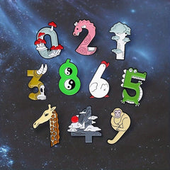 Arabic Numerals Animal Mountain Digital Badge Dripping Oil Brooch