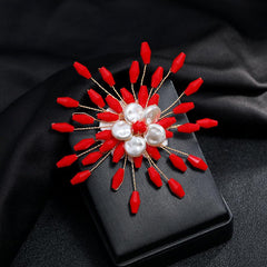 Snowflake Flower Pearl Brooch Rhinestone Pin Wedding Gift Men