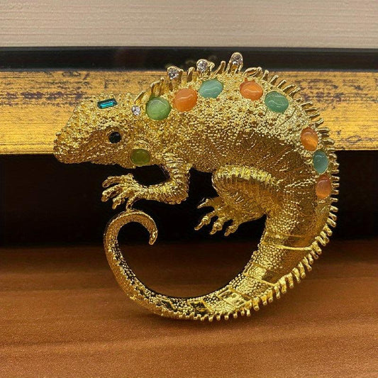 Vintage Lizard Brooch Pin Animal Jewelry Gift Multicolor Opal Accessory
