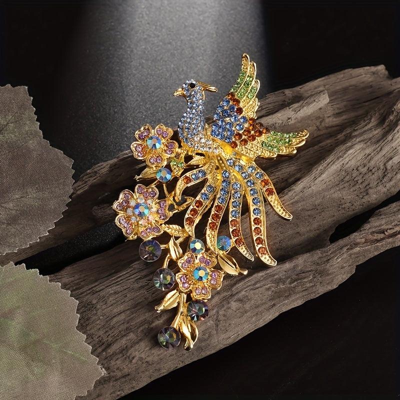 Colorful Zircon Peacock Brooch Banquet Fine Jewelry
