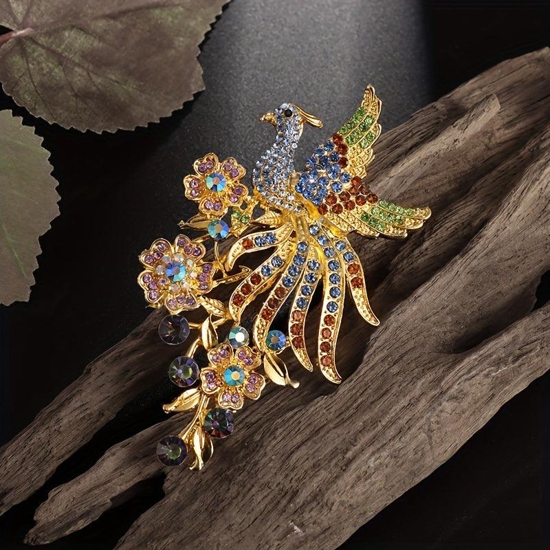 Colorful Zircon Peacock Brooch Banquet Fine Jewelry
