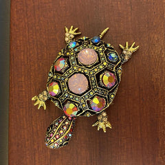 Men's Turtle Brooch with Rhinestones