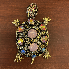Men's Turtle Brooch with Rhinestones