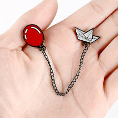 Paper Boat Red Balloon Long Chain Brooch Enamel Lapel Pin For Men