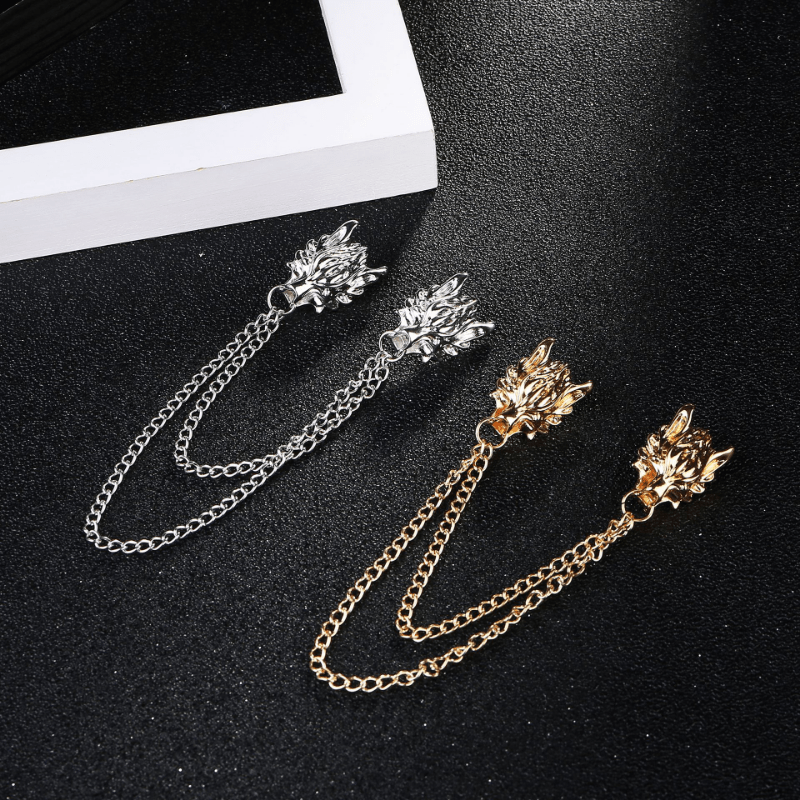 Alloy Dragon Head Shirt Collar Pin Suit Accessories Brooch Men's Decorations