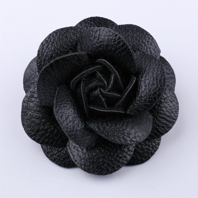 Unisex PU Leather Camellia Flower Boutonniere Stick Brooch Pin
