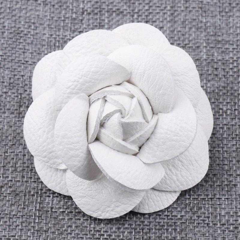 Unisex PU Leather Camellia Flower Boutonniere Stick Brooch Pin