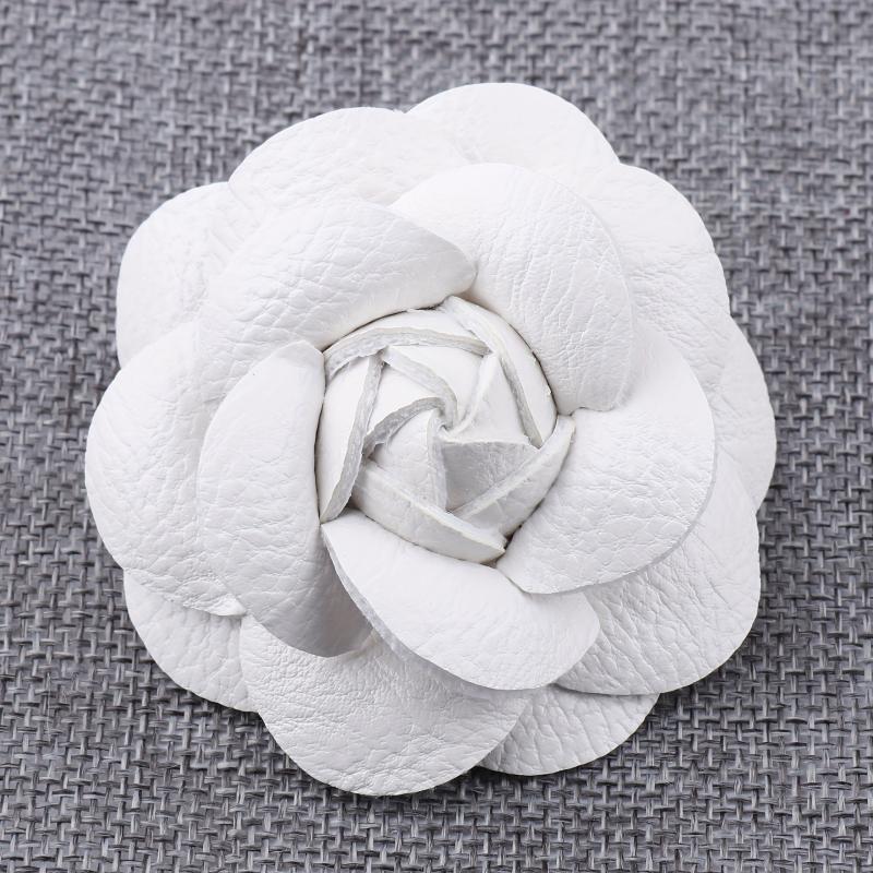 Unisex PU Leather Camellia Flower Boutonniere Stick Brooch Pin