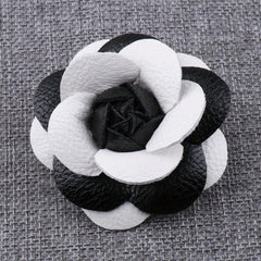 Unisex PU Leather Camellia Flower Boutonniere Stick Brooch Pin