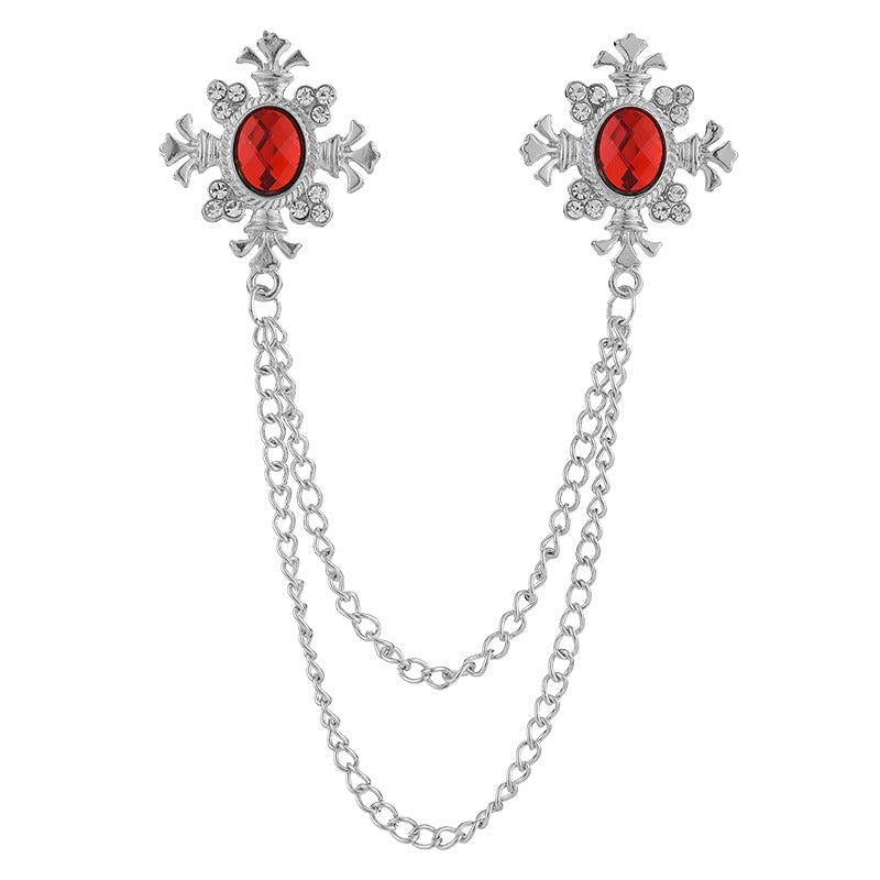 Men's Cross Coat Collar Chain Women's Tassel Rhinestone Brooch