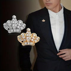 Rhinestone Collar Pin Crown Brooch Metal Button