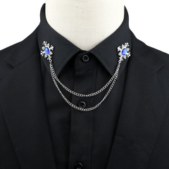Men's Corsage Cross Collar Chain Rhinestone Brooch Pin