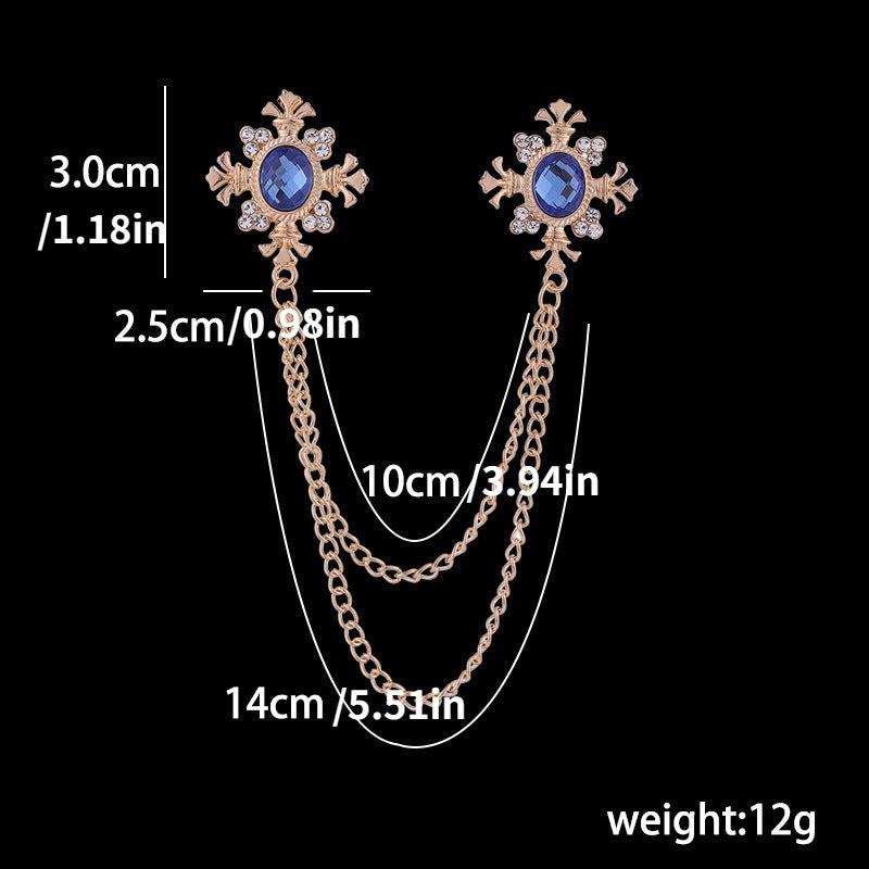 Men's Corsage Cross Collar Chain Rhinestone Brooch Pin