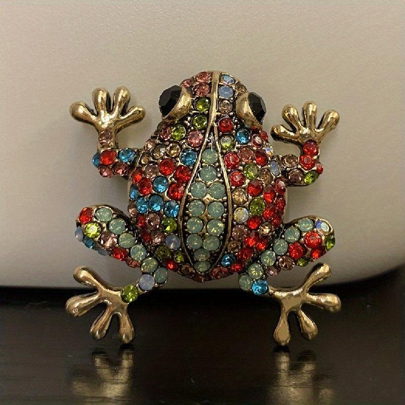 Pink Green Rhinestone Big Belly Frog Amphibian Brooch Pendant Pin