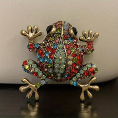 Pink Green Rhinestone Big Belly Frog Amphibian Brooch Pendant Pin