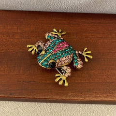 Pink Green Rhinestone Big Belly Frog Amphibian Brooch Pendant Pin