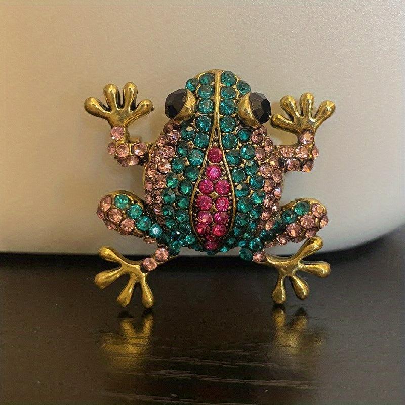 Pink Green Rhinestone Big Belly Frog Amphibian Brooch Pendant Pin