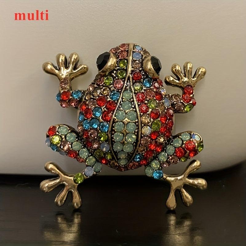 Pink Green Rhinestone Big Belly Frog Amphibian Brooch Pendant Pin