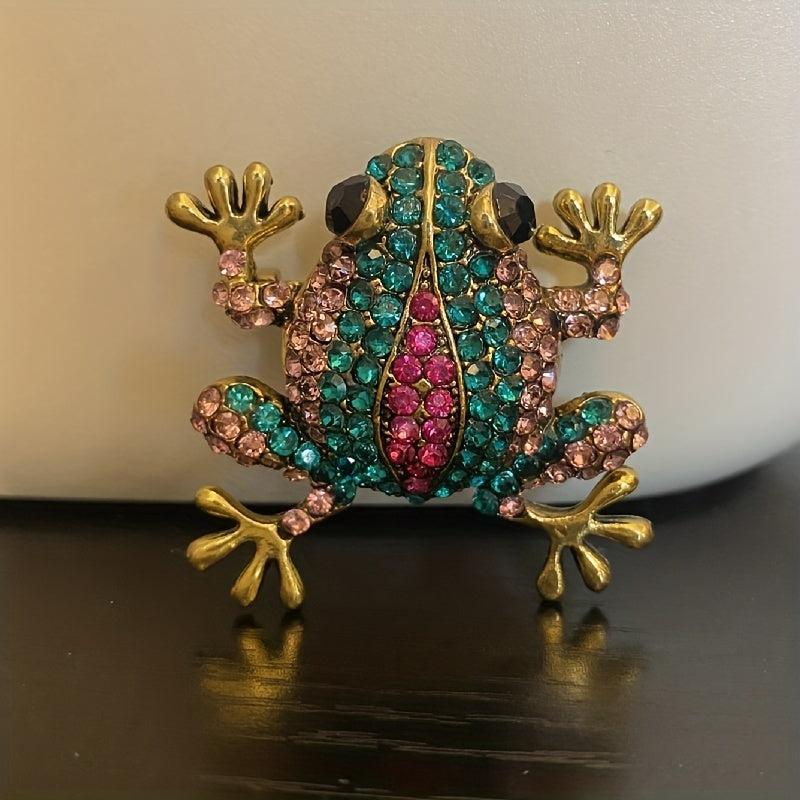 Pink Green Rhinestone Big Belly Frog Amphibian Brooch Pendant Pin