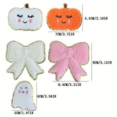 Embroidered Iron On Patches - Bow Pumpkin Gh