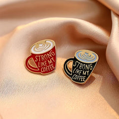 Cartoon Coffee Charm Brooch Vintage Printed Clothes Accessory Pin