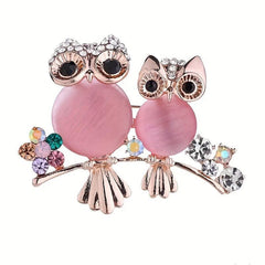 Rhinestone Owl Couple Brooch Crystal Beauty Pin Men