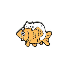 Casual Cat Eating Fish Enamel Pins for Backpacks Anime Cartoon Pins