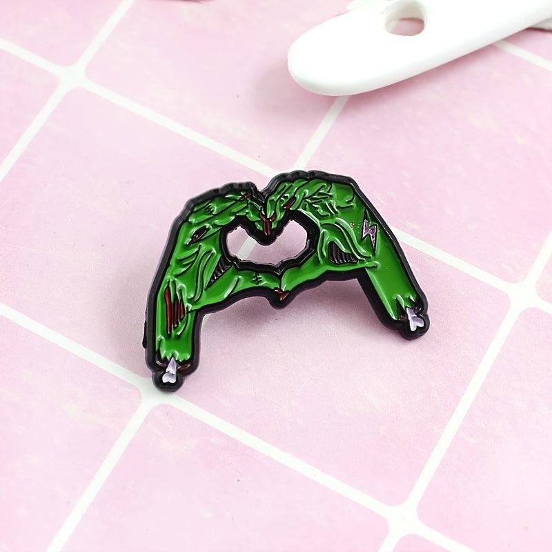 Green Zombie Skull Hand Brooch Pin Gothic Halloween Jewelry