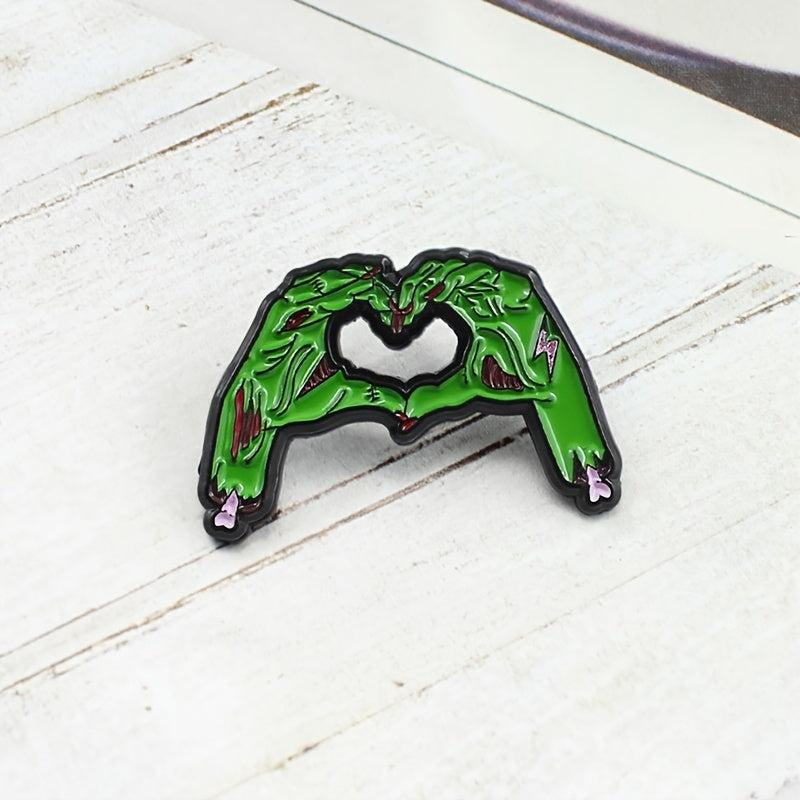 Green Zombie Skull Hand Brooch Pin Gothic Halloween Jewelry