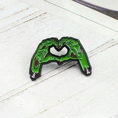 Green Zombie Skull Hand Brooch Pin Gothic Halloween Jewelry