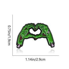 Green Zombie Skull Hand Brooch Pin Gothic Halloween Jewelry