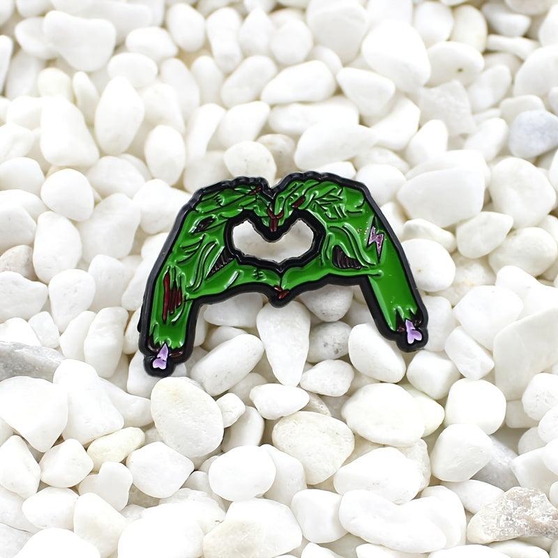 Green Zombie Skull Hand Brooch Pin Gothic Halloween Jewelry