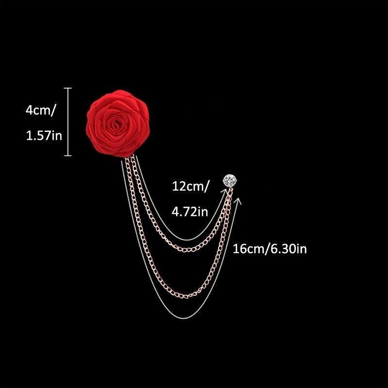 Couple Style Rose Brooch Tassel Chain Suit Chest Jewelry