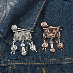 Metal Knitted Ball Sweater Brooch Pin
