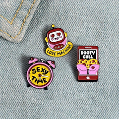 Alarm Clock Robot Phone Brooch Pin for Men