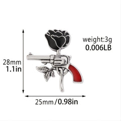 Rose Pistol Brooch Enamel Pin Oil Dripping Badge Backpack
