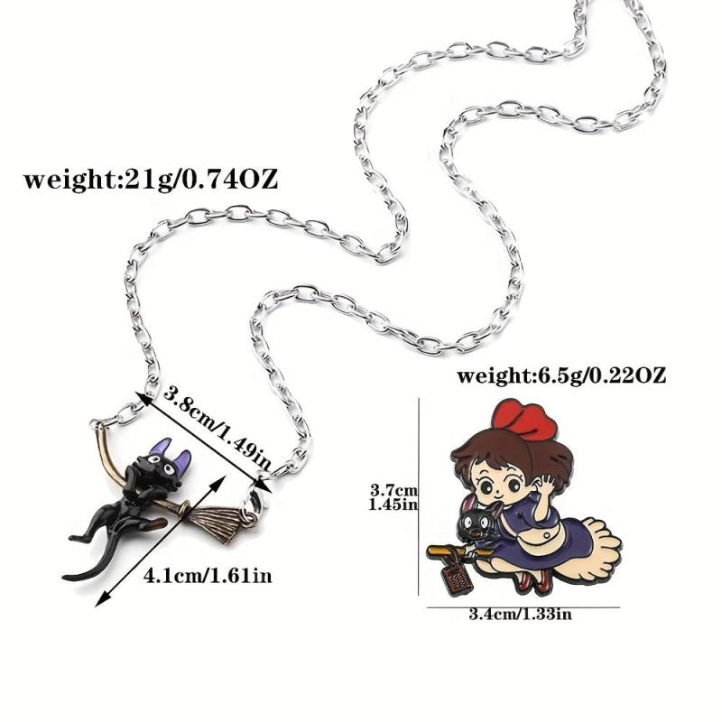 Little Girl Cat Brooch Necklace Set For Men Metal Jewelry For Men