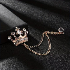 Rhinestone Crown Brooch Chain Tassel Suit Jewelry Collar Pin