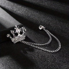 Rhinestone Crown Brooch Chain Tassel Suit Jewelry Collar Pin