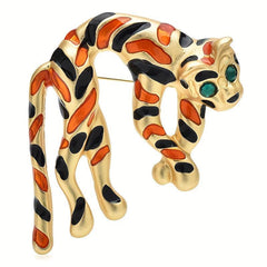 Tiger Brooches Red Enamel Animal Party Brooch Pin For Bag Clothes