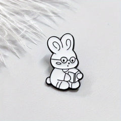 Cute Rabbit Glasses Brooch Pin Cartoon Badge for Backpacks Sweaters Jackets