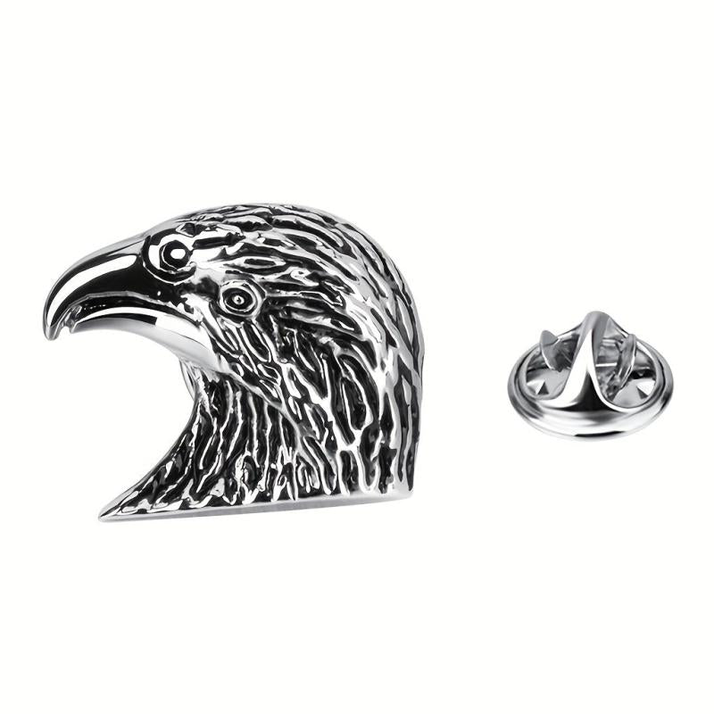 Silver Retro Eagle Head Brooch Men Jewelry Gift Pin Suit Collar Pin Metal Corsag